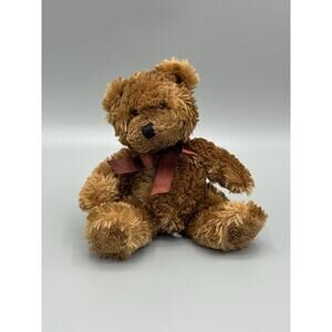 Napco Small Brown Teddy Bear Plush W/ Ribbon Bow 8 Inch Stuffed Animal
